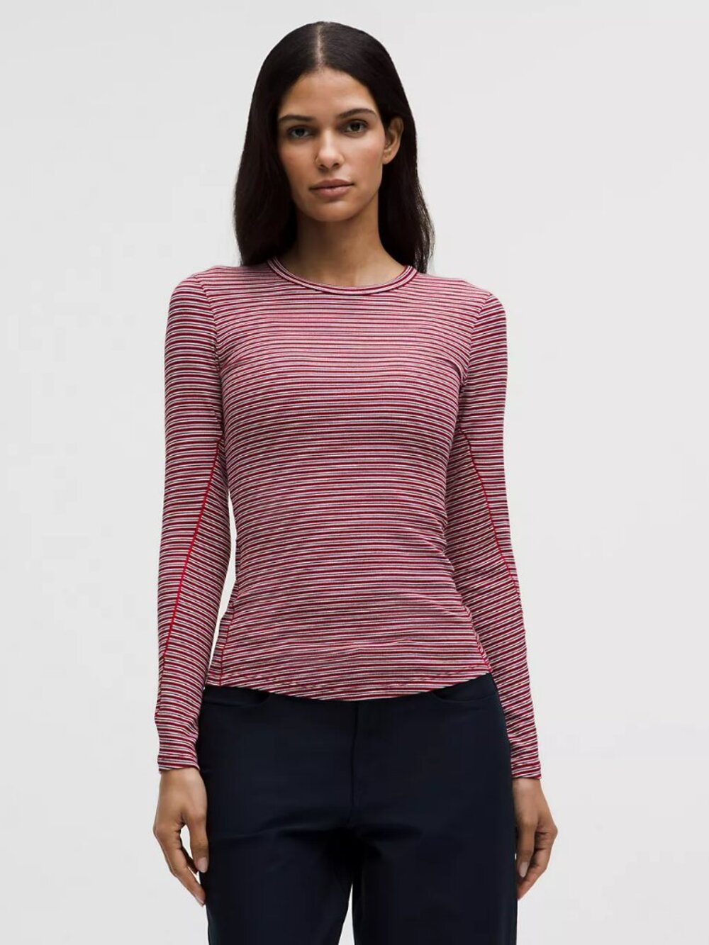 Lululemon NWT Hold Tight Long Sleeve SZ:10 Color: Surround Stripe Oxford Red Wht - Picture 2 of 10
